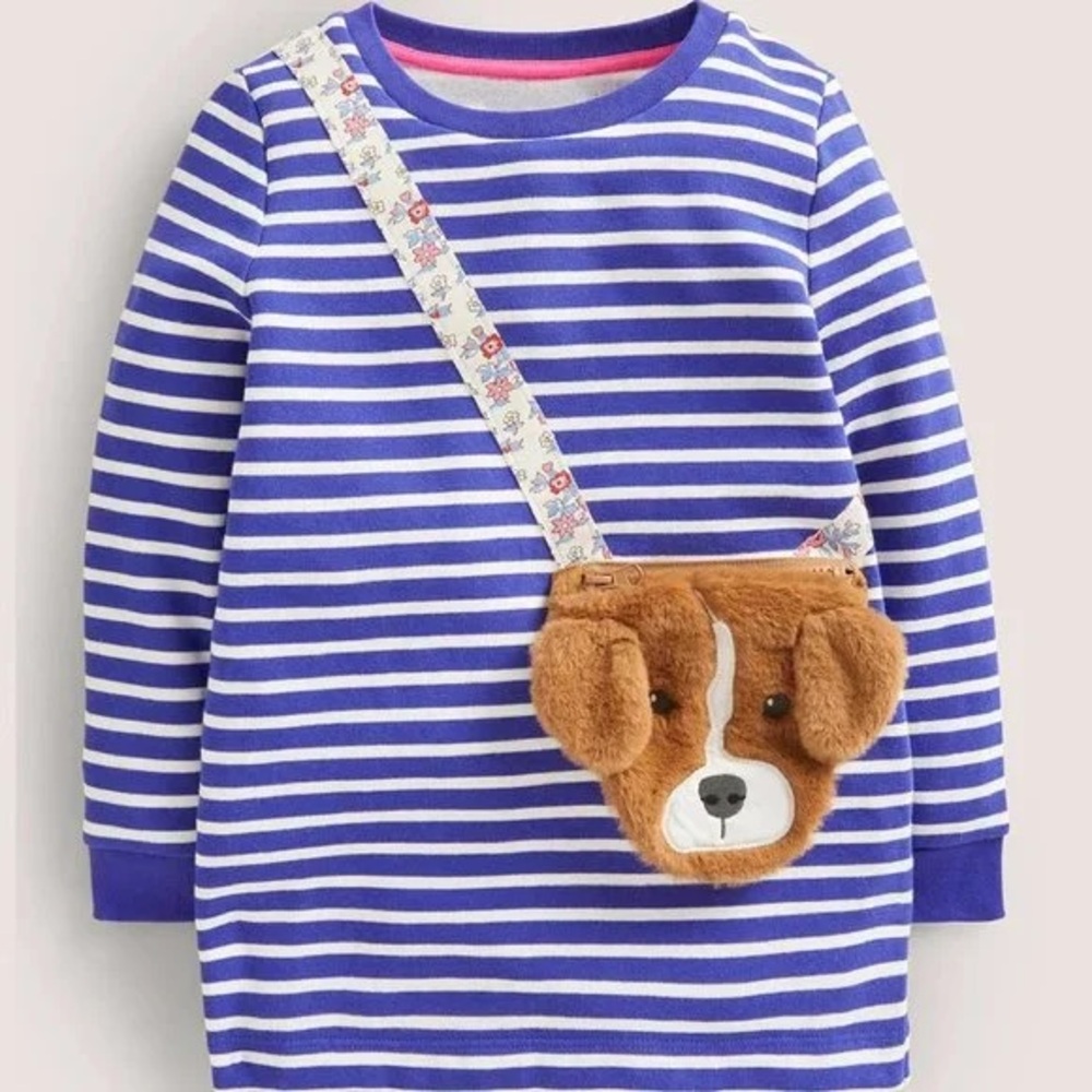 Mini Boden NWOT Appliqué Pocket Tunic Dress Fleece Teddy Bear 11-12 - Picture 1 of 6